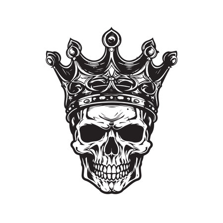 skull wearing crown, vector concept digital art, hand drawn illustrationのイラスト素材