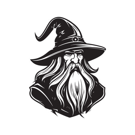 wizard, logo concept black and white color, hand drawn illustrationのイラスト素材