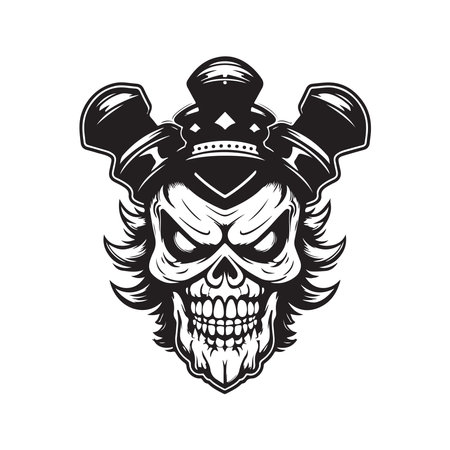 skull clown, logo concept black and white color, hand drawn illustrationのイラスト素材