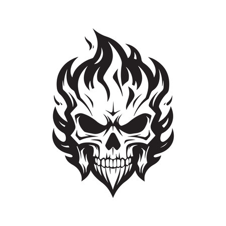 skull flame, logo concept black and white color, hand drawn illustrationのイラスト素材