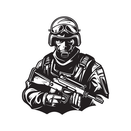 soldier, logo concept black and white color, hand drawn illustrationのイラスト素材