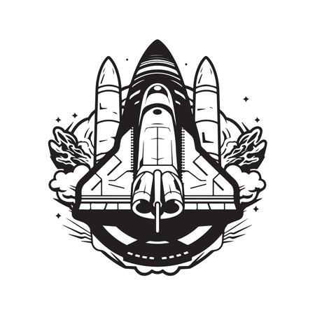 spaceship, logo concept black and white color, hand drawn illustrationのイラスト素材
