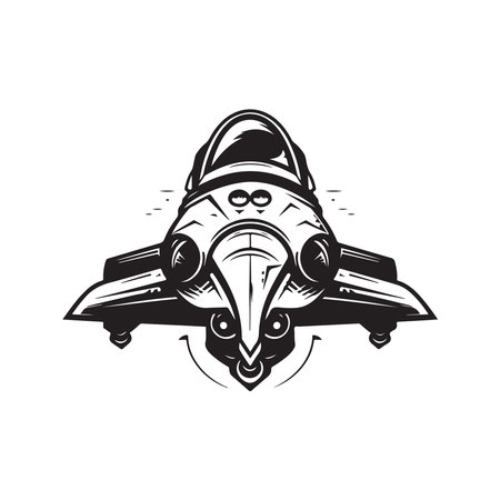 spaceship, logo concept black and white color, hand drawn illustrationのイラスト素材