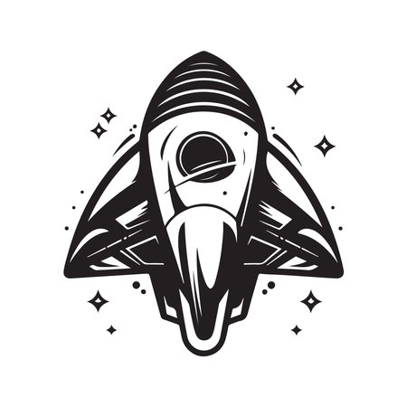spaceship, logo concept black and white color, hand drawn illustrationのイラスト素材