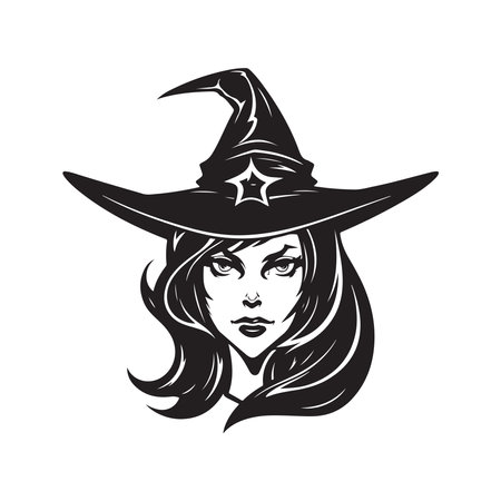 witch, logo concept black and white color, hand drawn illustrationのイラスト素材