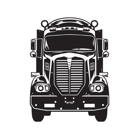 truck, logo concept black and white color, hand drawn illustrationのイラスト素材
