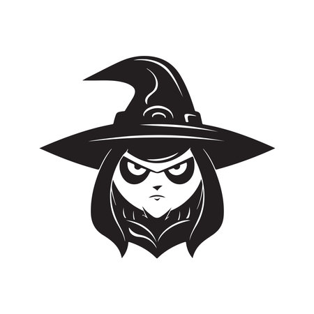 witch, logo concept black and white color, hand drawn illustrationのイラスト素材