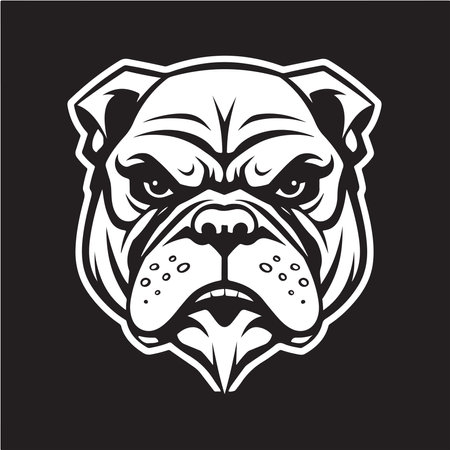 angry bulldog, logo concept black and white color, hand drawn illustrationのイラスト素材