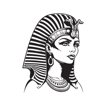 beautiful egyptian cleopatra, logo concept black and white color, hand drawn illustrationのイラスト素材
