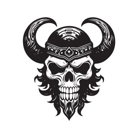 skull viking, logo concept black and white color, hand drawn illustrationのイラスト素材