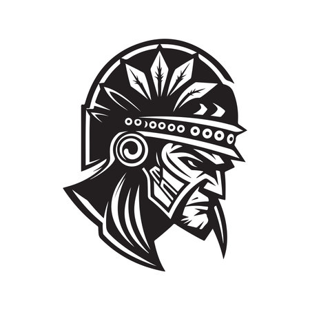 warrior, logo concept black and white color, hand drawn illustrationのイラスト素材