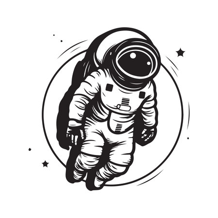 astronaut, logo concept black and white color, hand drawn illustrationのイラスト素材