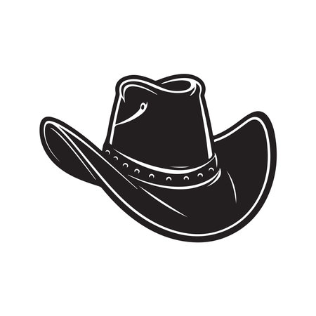 cowboy hat, logo concept black and white color, hand drawn illustrationのイラスト素材