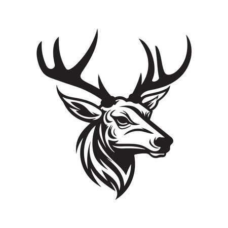 deer, logo concept black and white color, hand drawn illustrationのイラスト素材