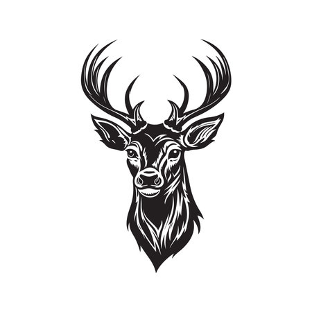 deer, logo concept black and white color, hand drawn illustrationのイラスト素材
