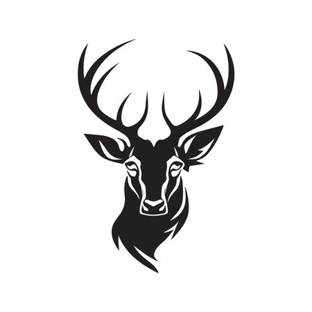 deer, logo concept black and white color, hand drawn illustrationのイラスト素材