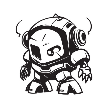 robot, logo concept black and white color, hand drawn illustrationのイラスト素材