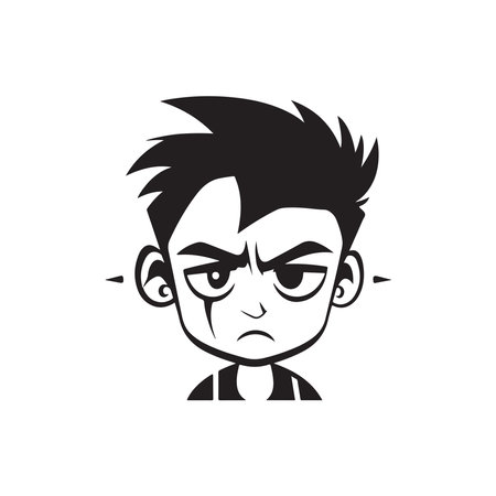 sad teenager guy, logo concept black and white color, hand drawn illustrationのイラスト素材