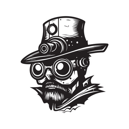 steampunk hat, logo concept black and white color, hand drawn illustrationのイラスト素材