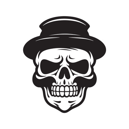 skull with moustache, logo concept black and white color, hand drawn illustrationのイラスト素材