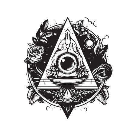abstract mystic, vintage logo concept black and white color, hand drawn illustrationのイラスト素材