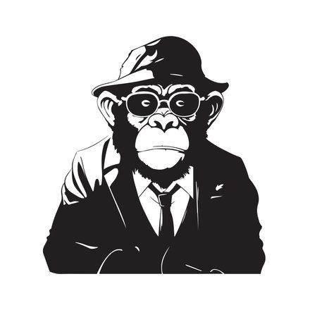 chimpanzee wearing a suit and glasses mascot logo ,hand drawn illustration.のイラスト素材