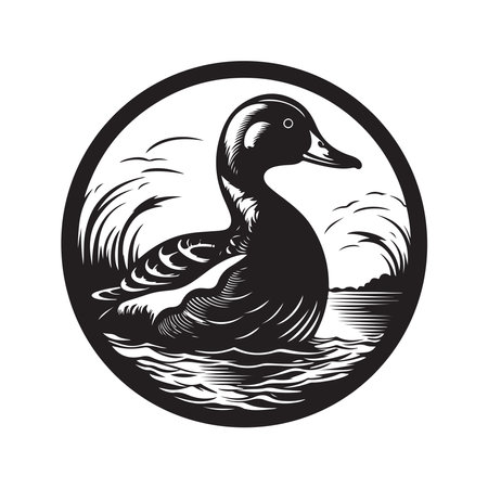 duck, vintage logo concept black and white color, hand drawn illustrationのイラスト素材