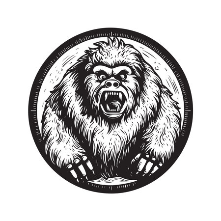 yeti, vintage logo concept black and white color, hand drawn illustrationのイラスト素材