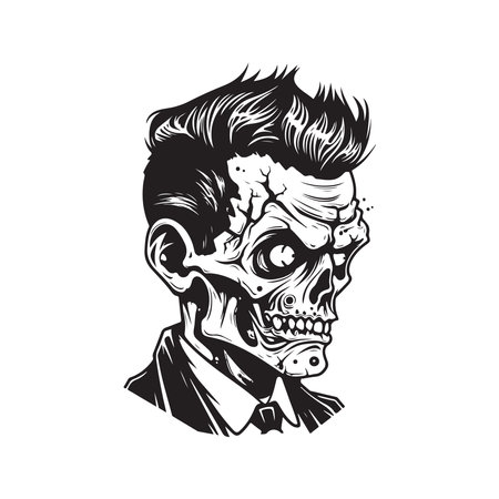 zombie, vintage logo concept black and white color, hand drawn illustrationのイラスト素材