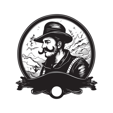 explorer, vintage logo concept black and white color, hand drawn illustrationのイラスト素材