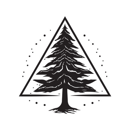 pine tree, vintage logo concept black and white color, hand drawn illustrationのイラスト素材