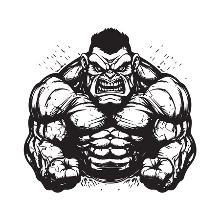 angry giant, vintage logo concept black and white color, hand drawn illustrationのイラスト素材