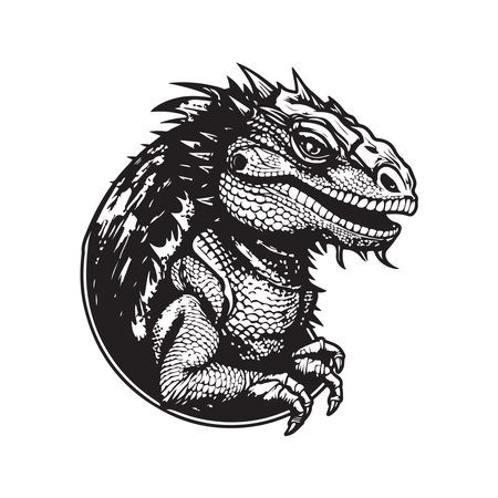 basilisk, vintage logo concept black and white color, hand drawn illustrationのイラスト素材