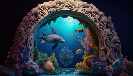 coral reef portal, digital art illustration, Generative AIの素材