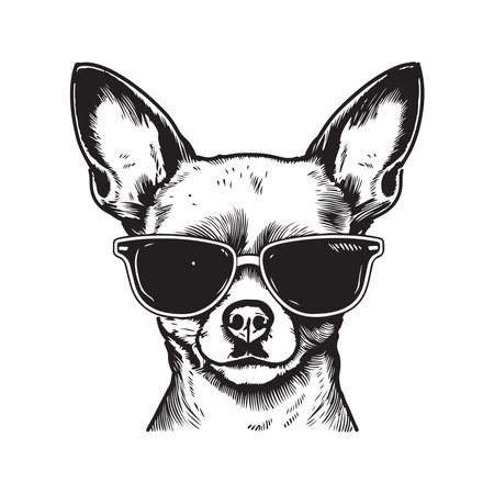 summer chihuahua, vintage logo concept black and white color, hand drawn illustrationのイラスト素材