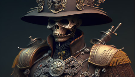 steampunk skull soldier, digital art illustration, Generative AIの素材