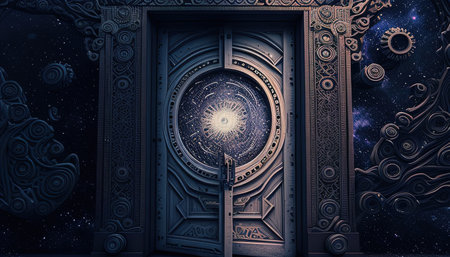 door that leads to a different universe, digital art illustration, Generative AIの素材