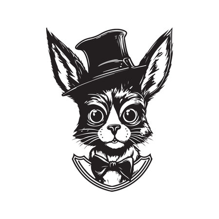 cat scholar, vintage logo concept black and white color, hand drawn illustrationのイラスト素材