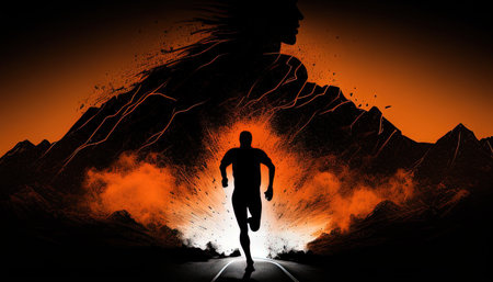 athlete running road, digital art illustration, Generative AIの素材
