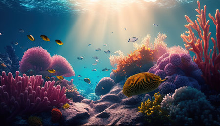 coral reef underwater sea, digital art illustration, Generative AIの素材