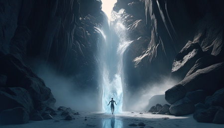 dancing in a waterfall, digital art illustration, Generative AIの素材