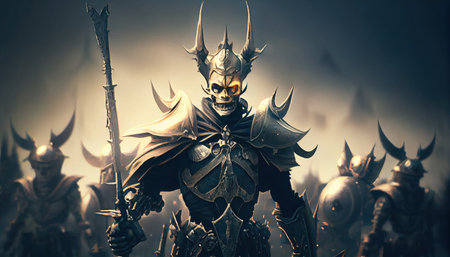 devil warrior with necromancy, digital art illustration, Generative AIの素材