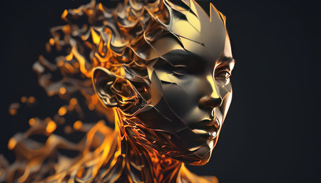 human face formed of gold, digital art illustration, Generative AIの素材