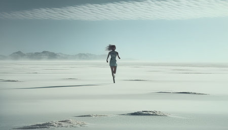 running alone on the beach, digital art illustration, Generative AIの素材