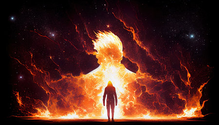 astronaut the burning star, digital art illustration, Generative AIの素材