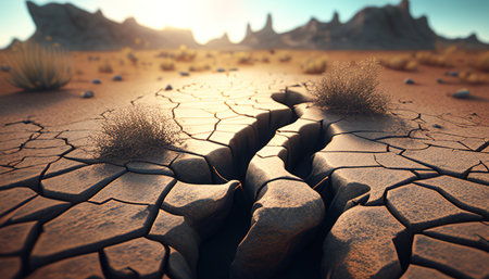 the ground with cracks, digital art illustration, Generative AIの素材