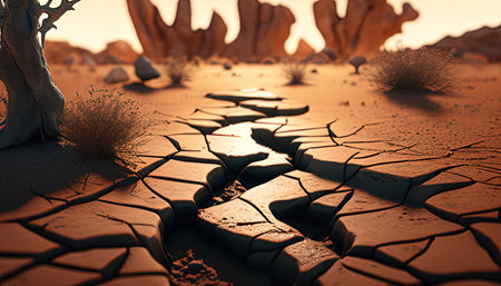 the ground with cracks, digital art illustration, Generative AIの素材