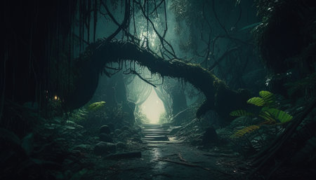 jungle with many ghosts, digital art illustration, Generative AIの素材