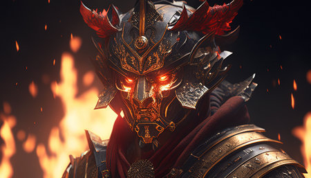 flame tiger warrior, digital art illustration, Generative AIの素材