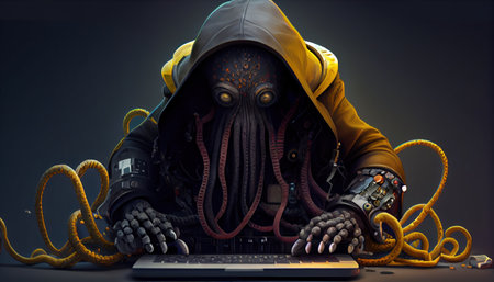 hacking octopus, digital art illustration, Generative AIの素材